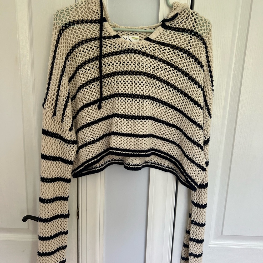 Aerie navy and Cream V-Neck Sweater